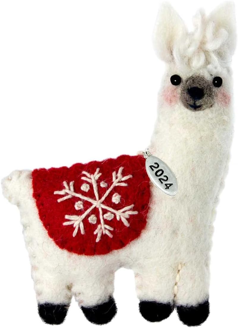 Llama Christmas Ornaments 2025, Felt Christmas Ornaments, Lama Gifts for Women, Fair Trade, Hand Made in Nepal - Comes in a Gift Bag
