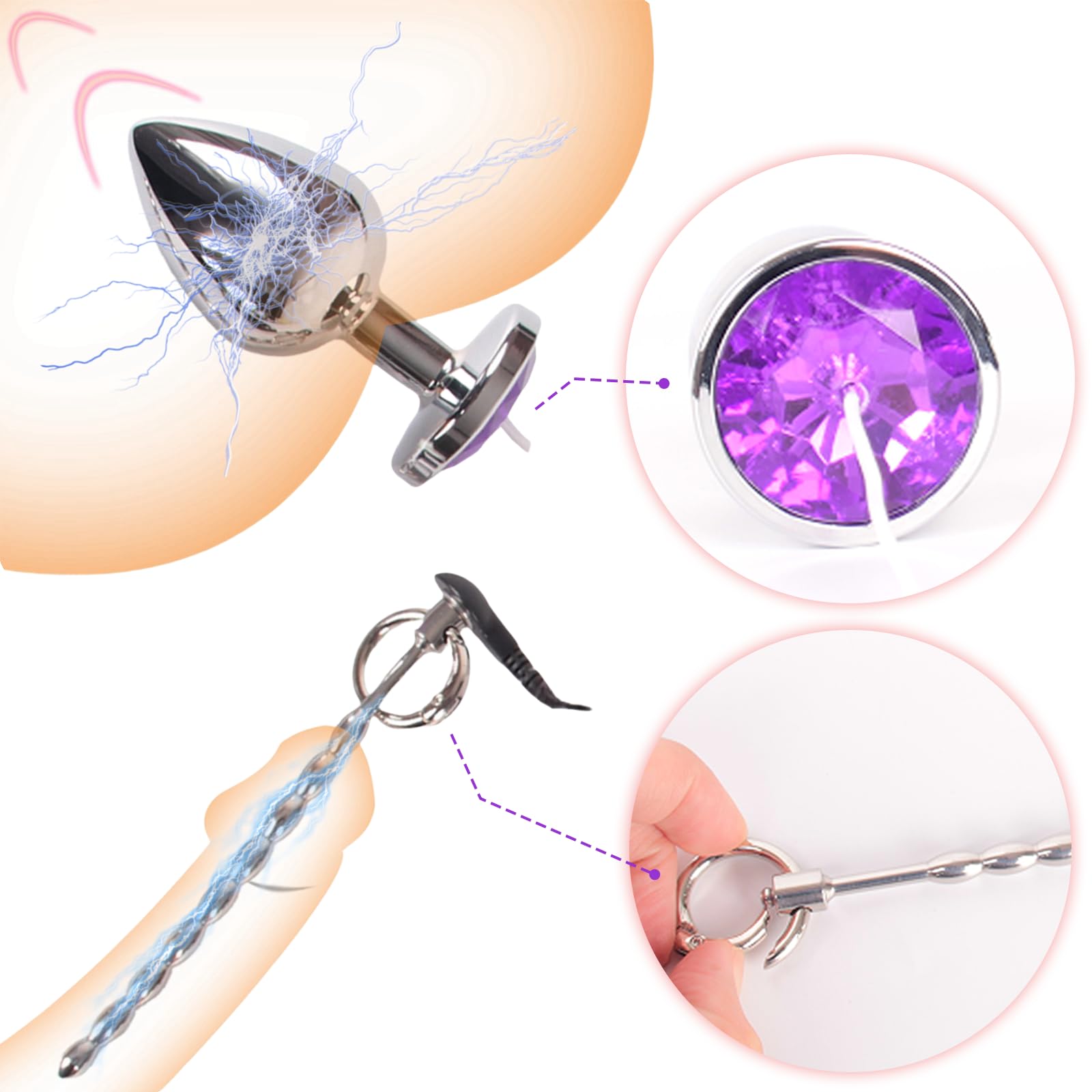 Set di Elettrostimolazione, Dilatatore Elettrico, Plug Uretrale con Scosse Elettriche e Plug Anale, Anello Penis Massaggiante con Masturbatore, Giocattoli Sessuali Fetish per Donne e Uomini