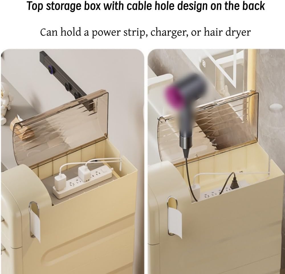 Multi-Layer Slim Storage Cart, Multifunctional Floor-Standing Bathroom Storage Cabinet with Wheels, Narrow Rolling Cart for Kitchen, Bathroom(White)