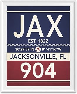 Jacksonville Florida 904 Vintage Airport Area Code Map Coordinates Art Print, Unframed, Customized Colors, Home Decor Poster, All Sizes