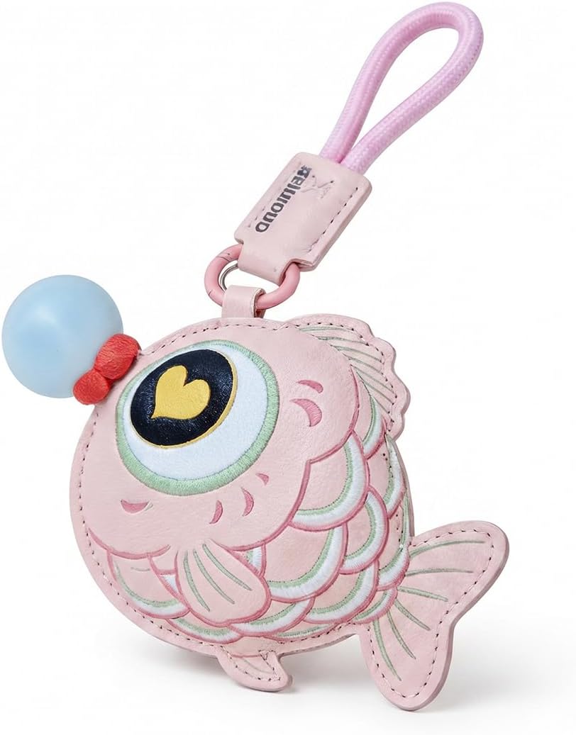 Cute Fish Pop Bubble Keychain For Women, Squeeze Stress Relief Fidget Anxiety Cartoon Leather Bag Charm Gift Jewelry