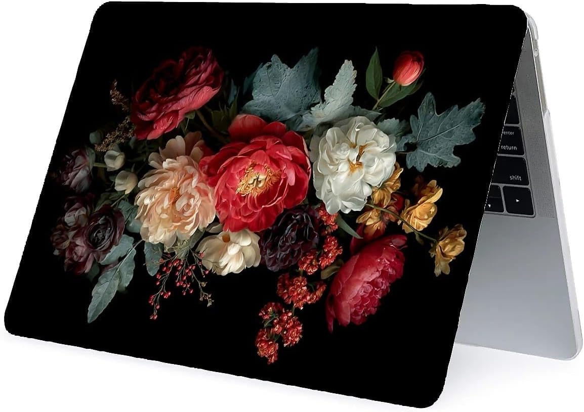 Compatible with MacBook Air 15 Inch Case 2023 M2 Chip Model A2941, Plastic Hard Shell Case for Mac Air 15 with Touch ID (2023) - Black Peony