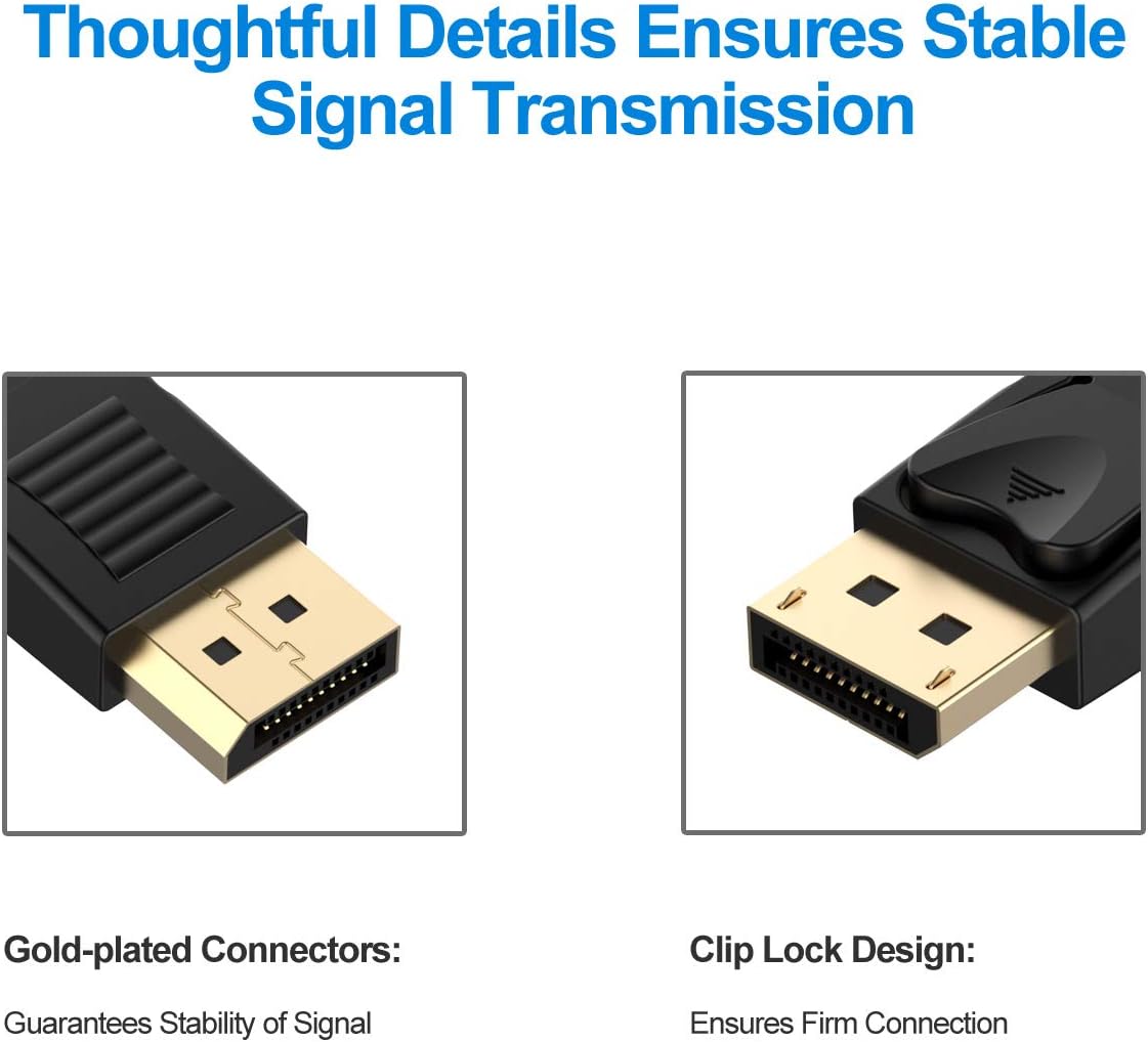 Rankie DisplayPort to DisplayPort Cable, DP to DP, 4K Resolution, 1.8 m (Black)