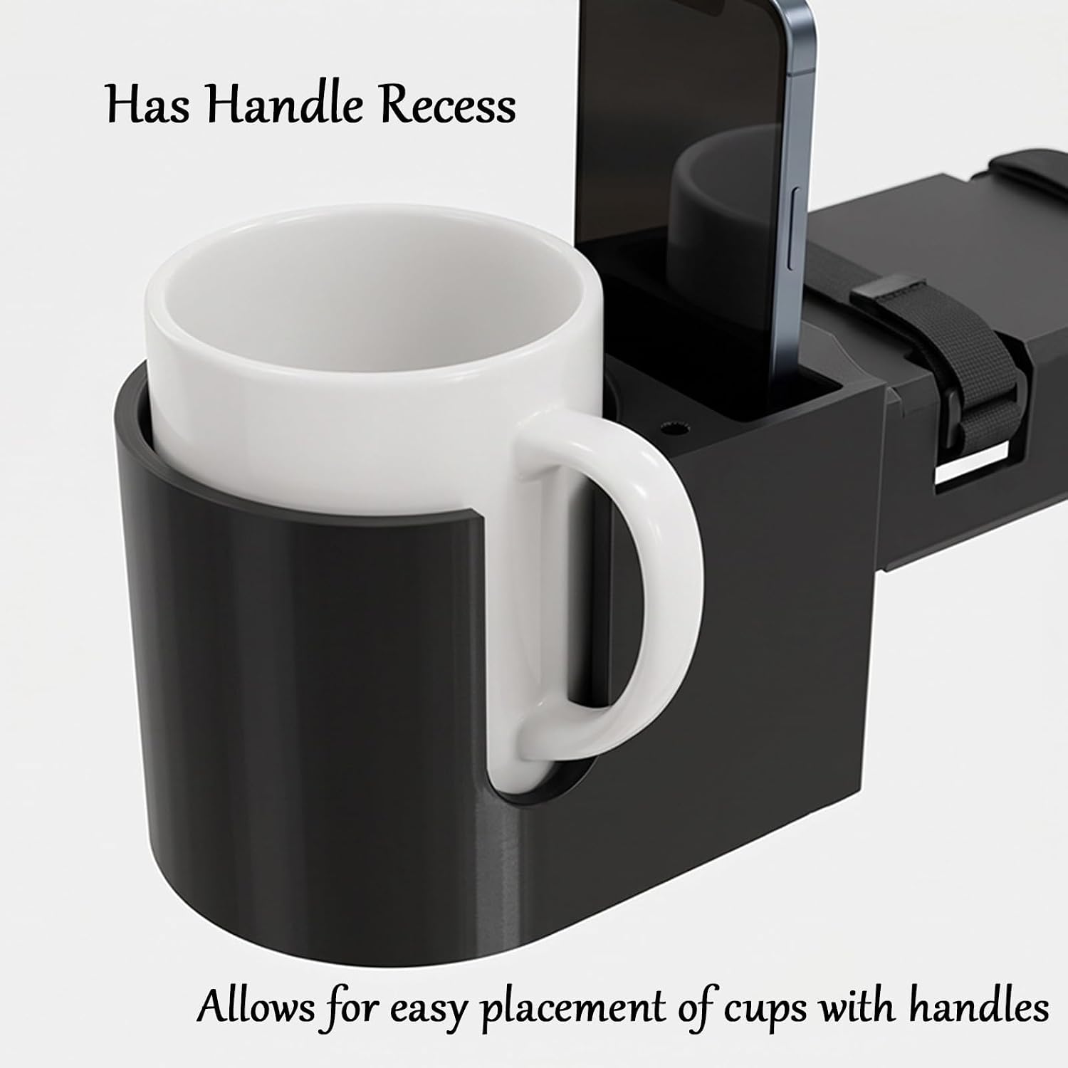 Universal Wheelchair Cup Holder with Phone Storage Slot,Strap Mounted Wheelchair Cup Holder Fits Armrests up to 2.95",Large Drink Holds Cup up to 3.66",Fits Electric Wheelchairs & Mobility Scooters