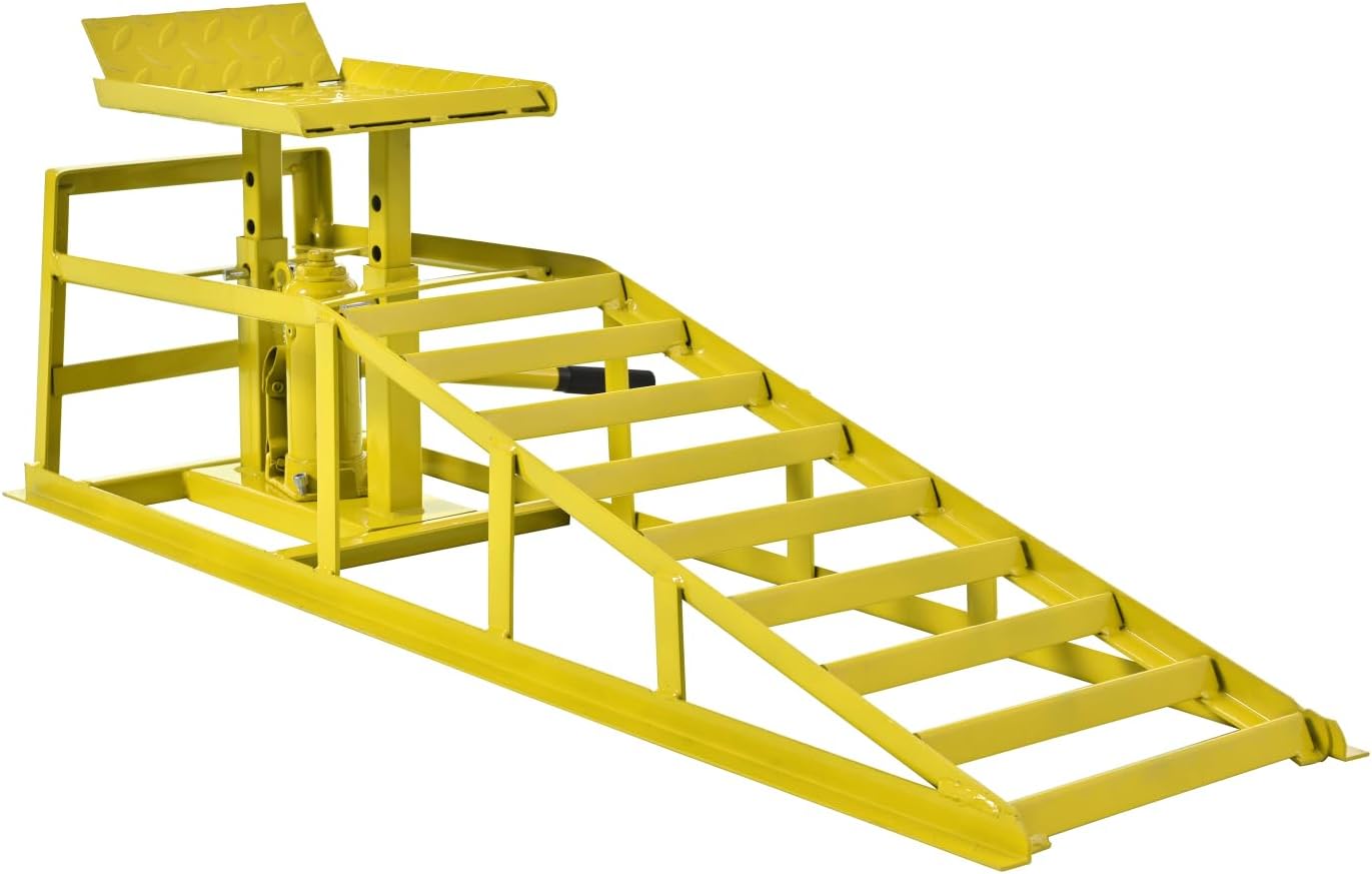 5 Ton Car Truck Service Ramps, Garage Hydraulic Ramps, Automotive Repair Frame Lift (2 Pack) Yellow