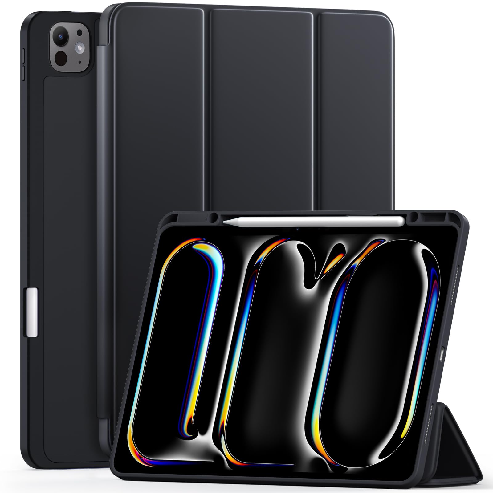 LEOMARON Compatible with iPad Pro 13 Inch Case M5 2025/ M4 2024, Soft TPU Back Cover for iPad 13 Pro Case, with Pencil Pro & (USB-C) Holder, Trifold