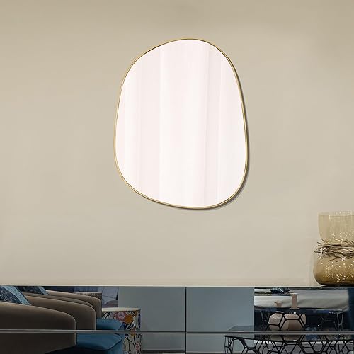 Miniatura 5 de Espejo asimétrico para decoración de pared de 27 x 35 pulgadas, moderno espejo de pared con marco dorado para sala de estar, baño, dormitorio,