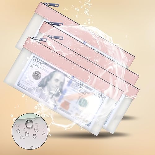 Miniatura 2 de VOCHIC 4 bolsas de almacenamiento con cremallera, bolsa de dinero de TPU rosa, bolsas de depósito bancario transparentes, bolsa de efectivo