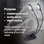 Clip On LED Light Music Stand Book Reading Mini Double Adjustable Arms Portable Lights Lamp (6 Beads)