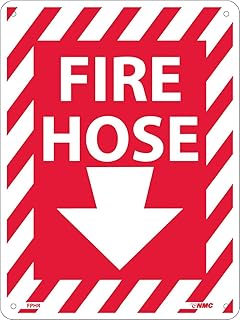 NMC FPHR FIRE Hose Sign - 9 in. x 12 in. Rigid Plastic Hose Locator Sign with Arrow Graphic, White Text on Red Base
