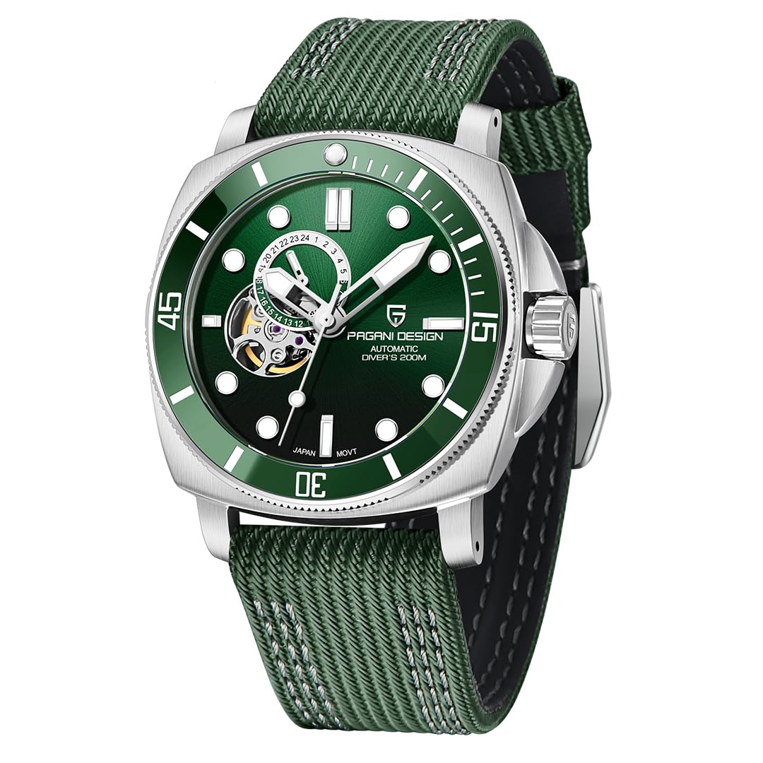 Pagani Design 1736 Montre mécanique Automatique Tourbillon Japon NH39 Verre Saphir Bracelet en Cuir 200 m Montre de plongée Sport pour Homme