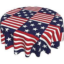 Sweetshow 4th of July Patriotic Round Tablecloth 60 Inch Red White and Blue Stars Stripes American Flag Decorative Table Cloth Farmhouse for Holiday Party Dining Table Kitchen Decor