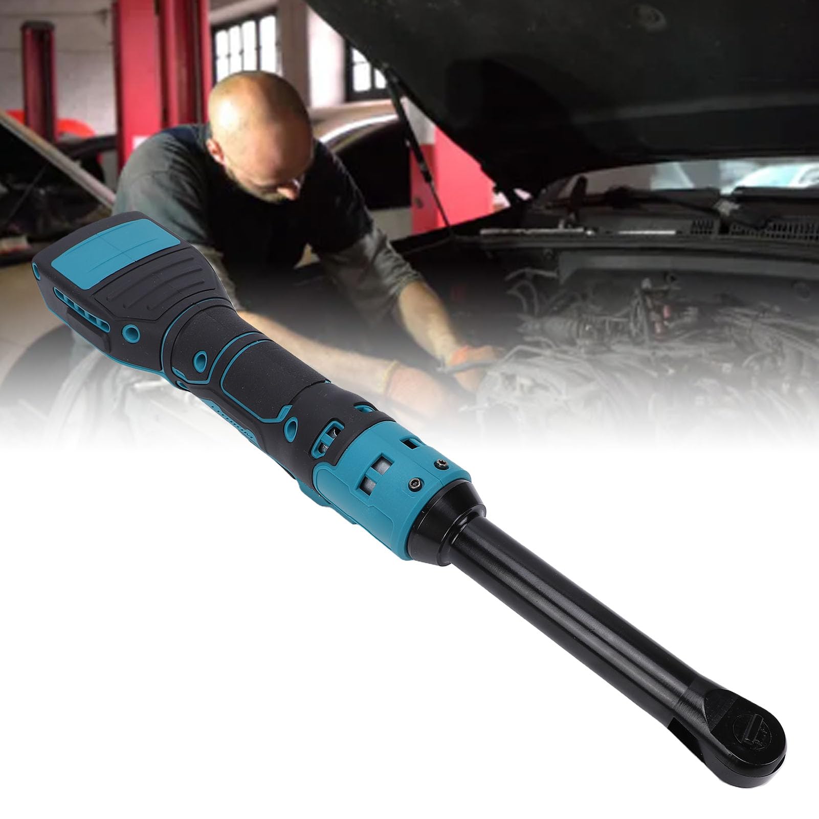 Naroote Elektryczny Klucz Grzechotkowy 18 V 3/8”, Bezprzewodowy Klucz Grzechotkowy 74 Ft.lbs z 8 Nasadkami, Wzmocniona Główka 6,3”, Adapter 1/2” 1/4”, Przedłużacz ” i Dioda LED