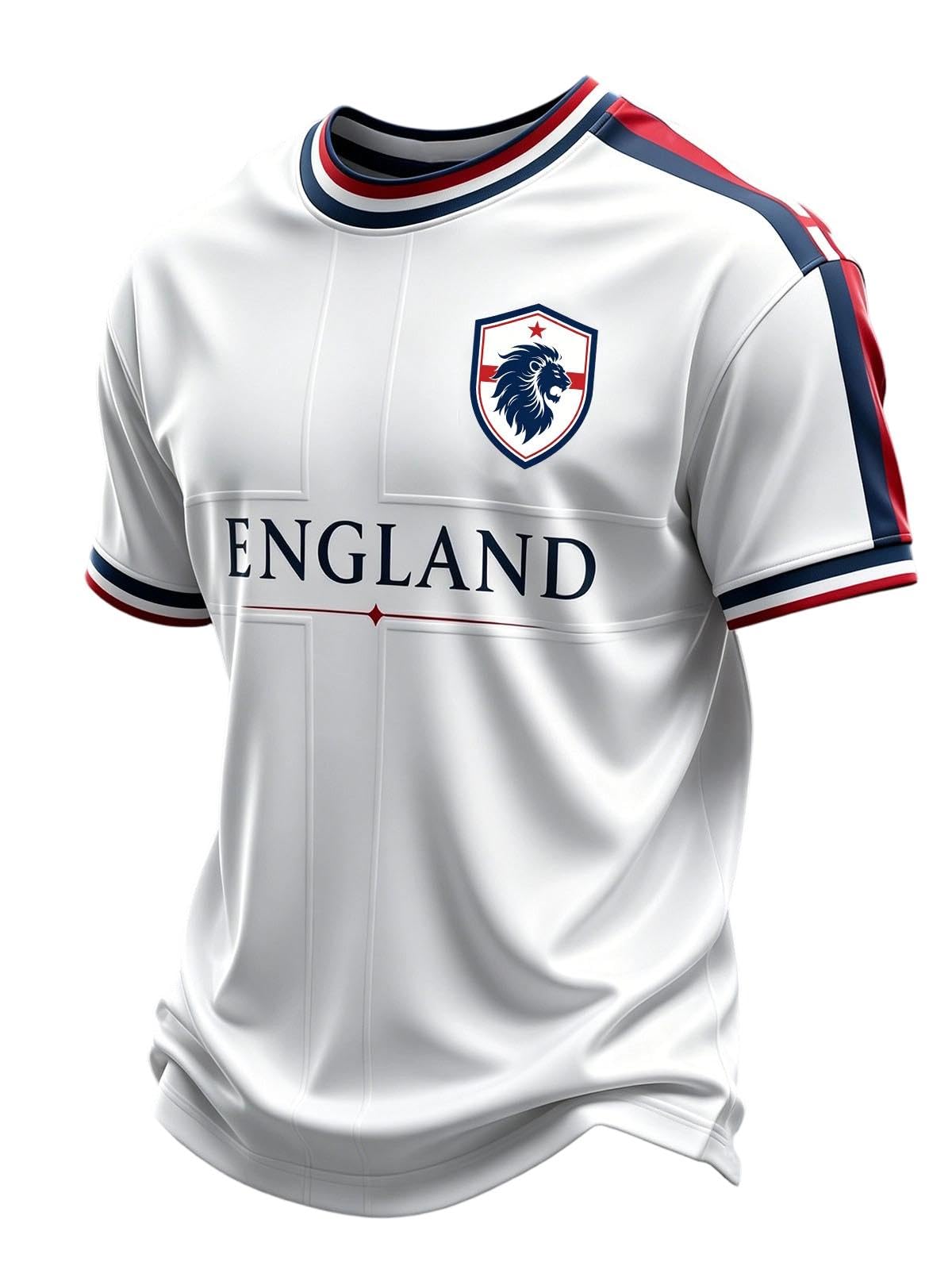 England World Cṳp Football Shirt 2026 Short Sleeve T Shirt for Supporters of Football Casual Lions Print Crewneck Top Outdoor Sports Shirts for Men