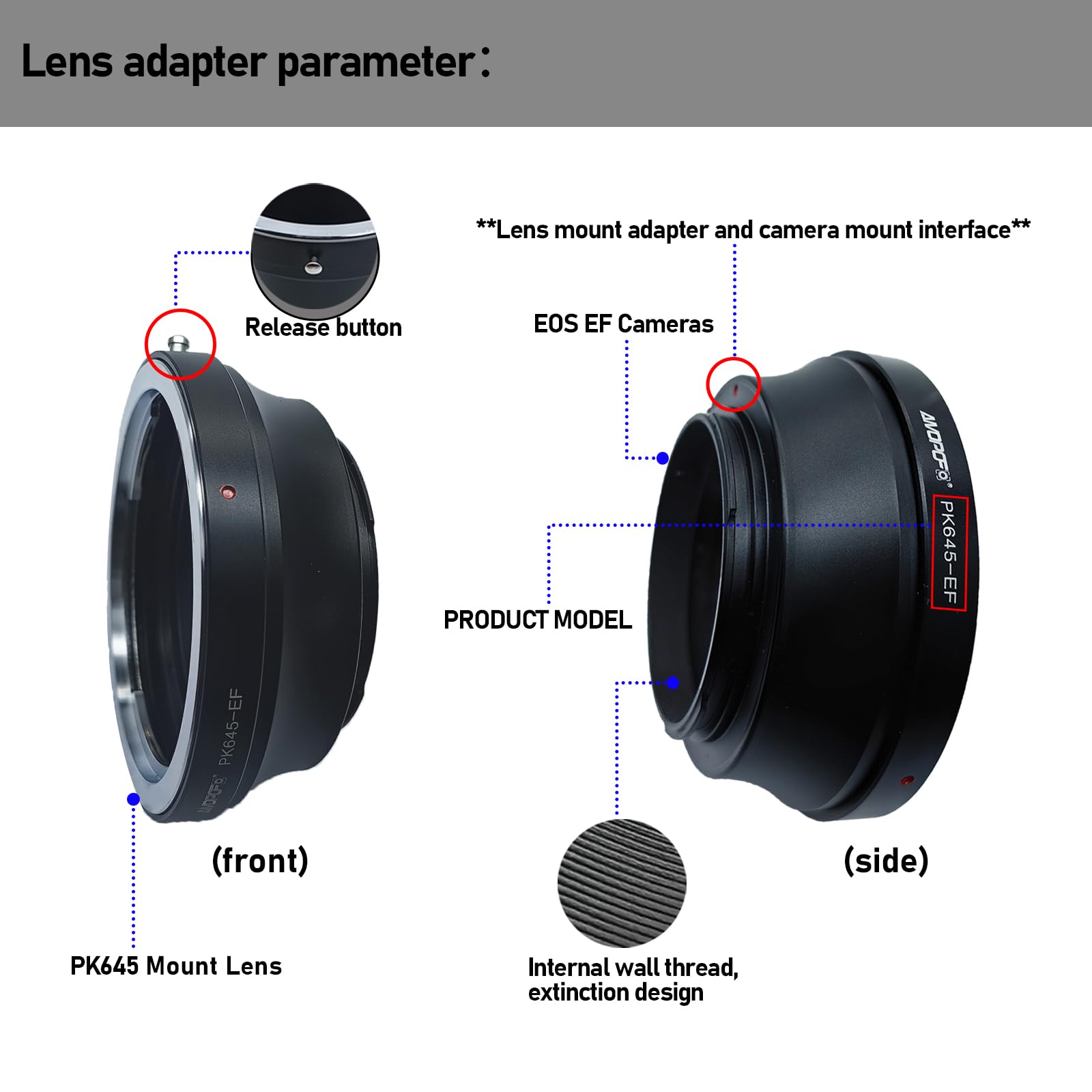 PK645-EOS Bague d'adaptation pour Objectif Pentax 645 (P645) SLR Compatible avec Les appareils Photo Canon EOS EF-S 1D, 1ds,5D,10D,20D,30D,40D,50D,60D,Rebel XT,XS,T2i, T3,400D,P645 to EOS