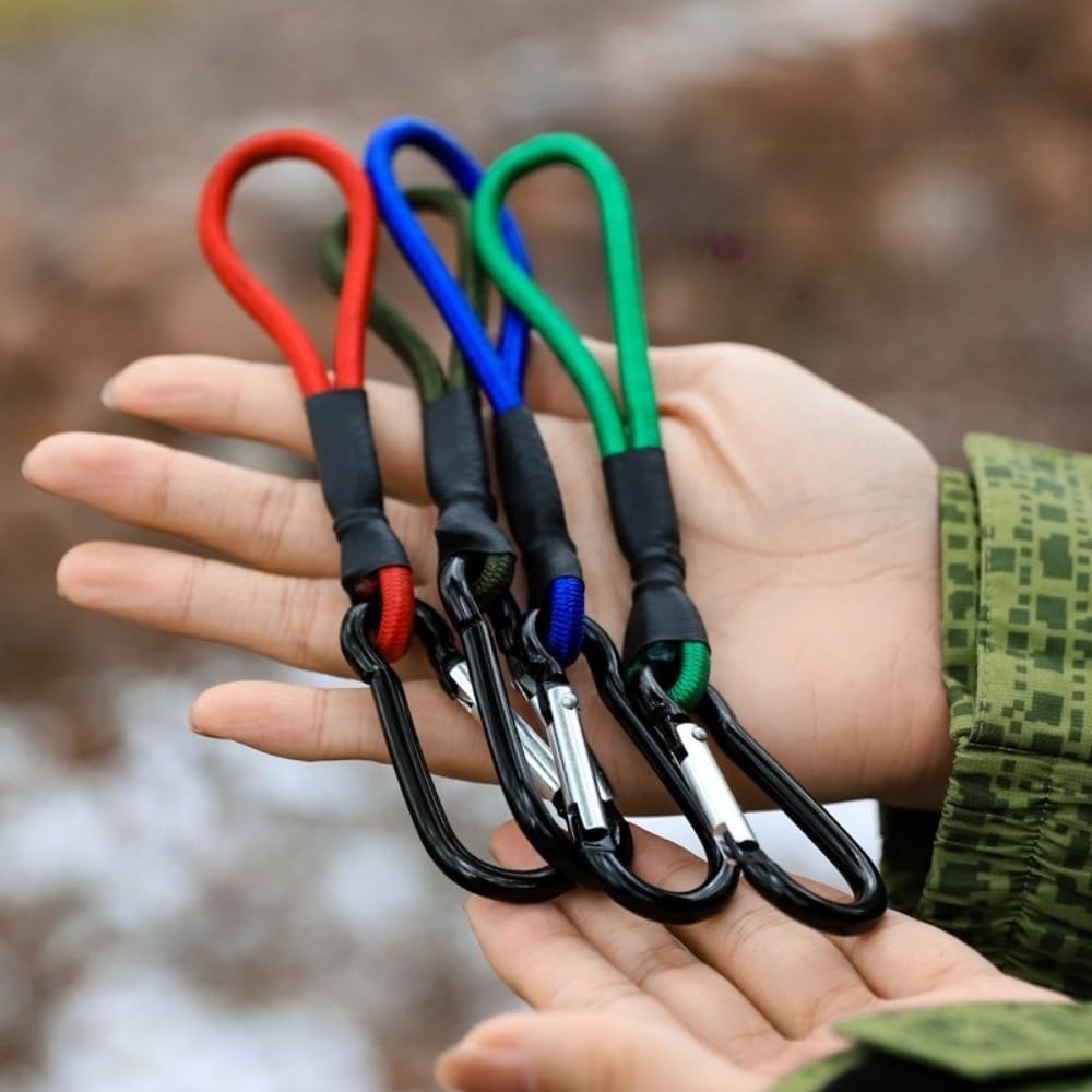 Outdoor Bungee Cords with Carabiners Adjustable Shock Cord for Camping, Tarp Tie-Downs and Hammock Straps 4-Pack, Red