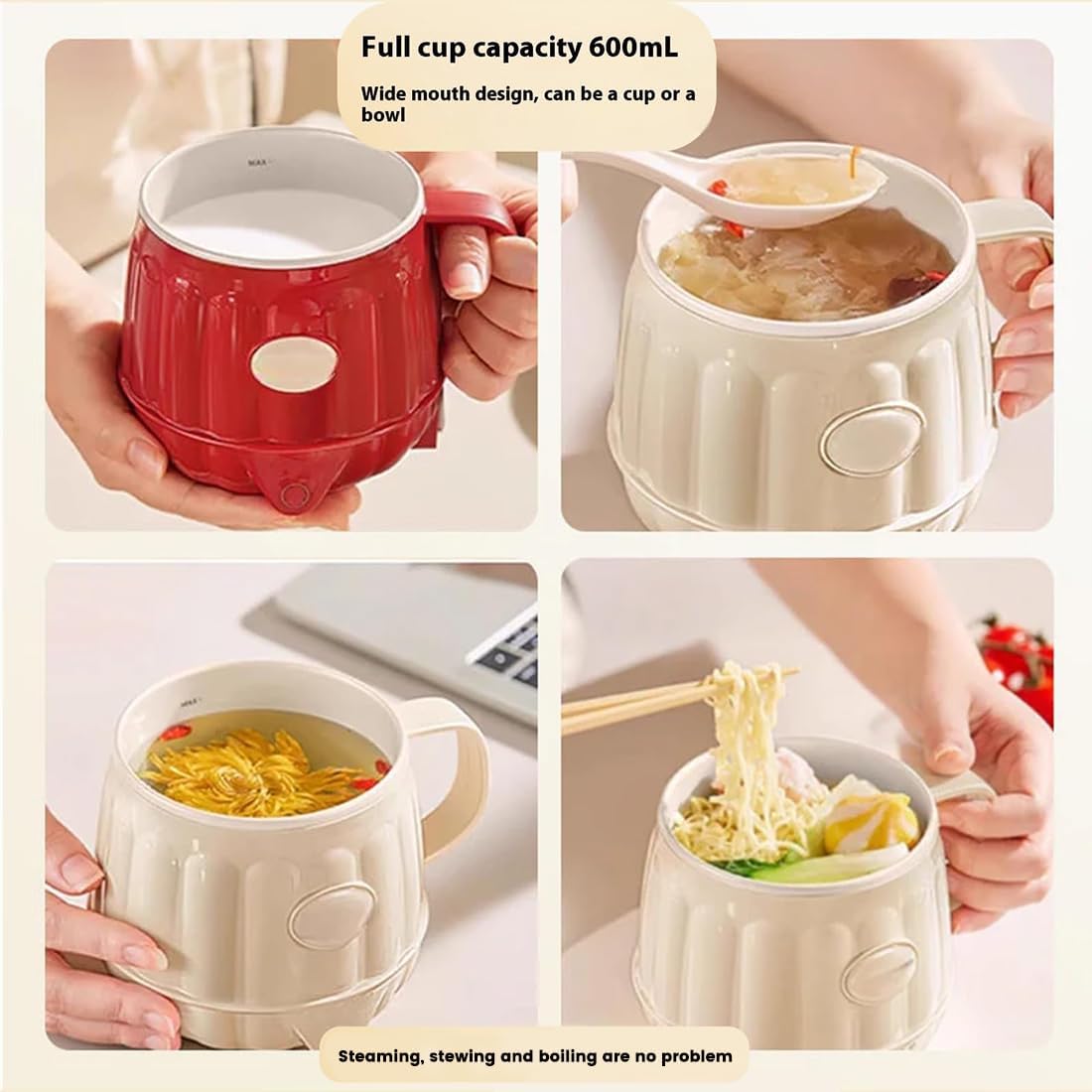Multifunction Electric Heated Milk Cup, 600ml 3-in-1 Mini Electric Heater Cup, 600ml Portable Hot Milk Coffee Cups for Quick Meals and Beverages at Home or in The Office (1Pc Yellow)
