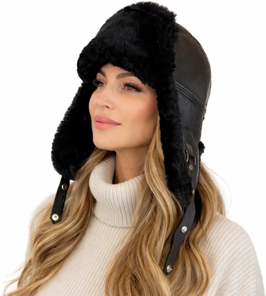 Trapper Hat for Men & Women – Genuine Sheepskin Ushanka, Natural Fur Lined, Leather Hat with Ear Flap - Image 8