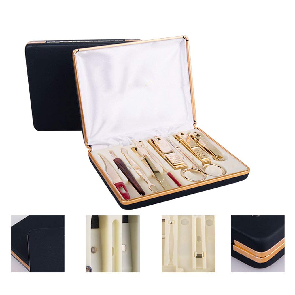 set cortauñas, Juego de acero inoxidable dorado, tijeras oblicuas for adultos, lima de uñas, tijeras de belleza, herramienta de cuidado de belleza de viaje, 9 juegos