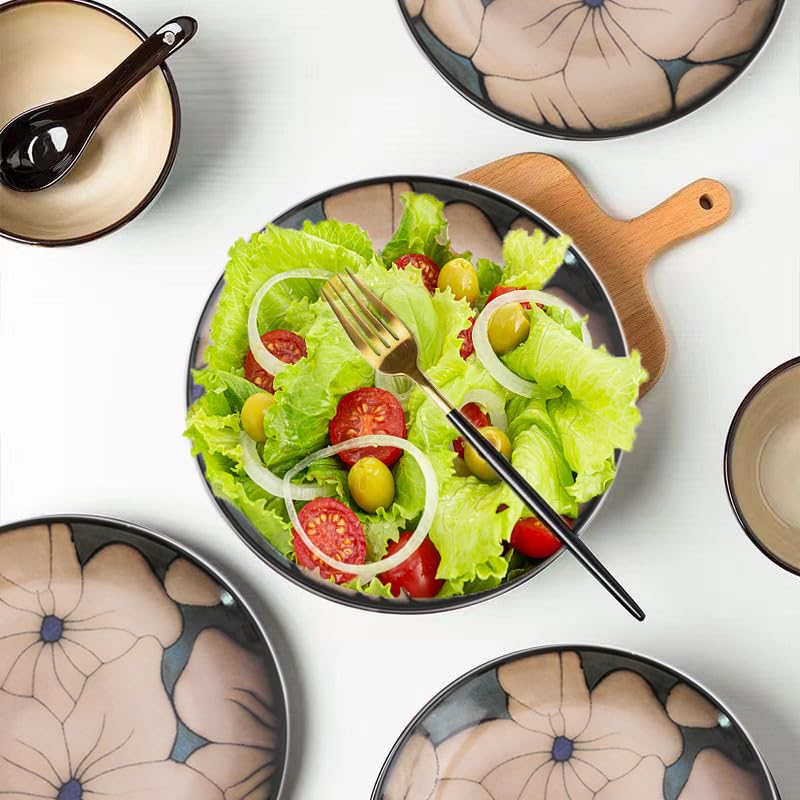 Leholao Enamel Serving Platter, Decorative Platter for Salad/Fruits/Food, 8.1 Inches, White Floral