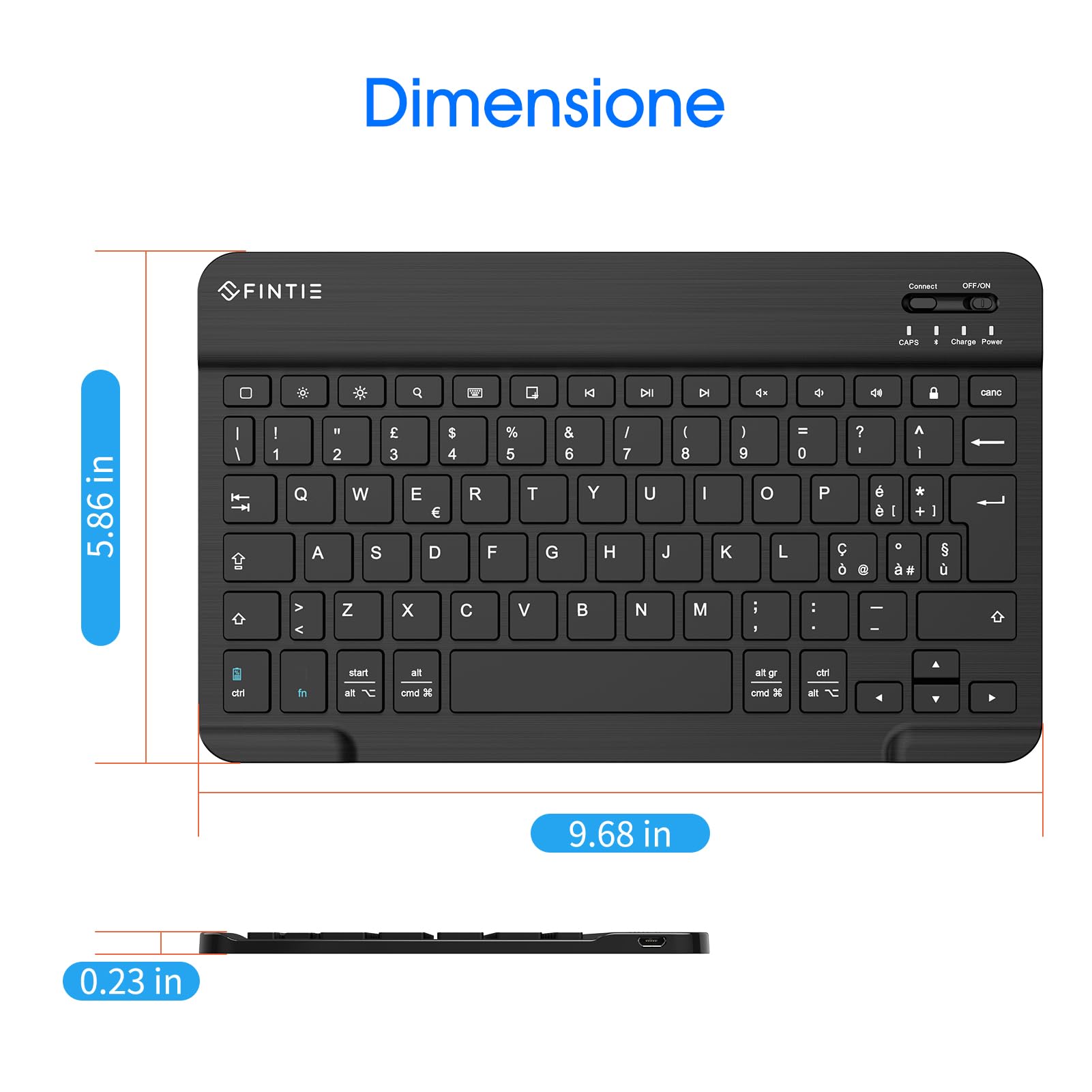 FINTIE Tastiera Wireless Bluetooth 10" per iPad e Android Italiano Nero
