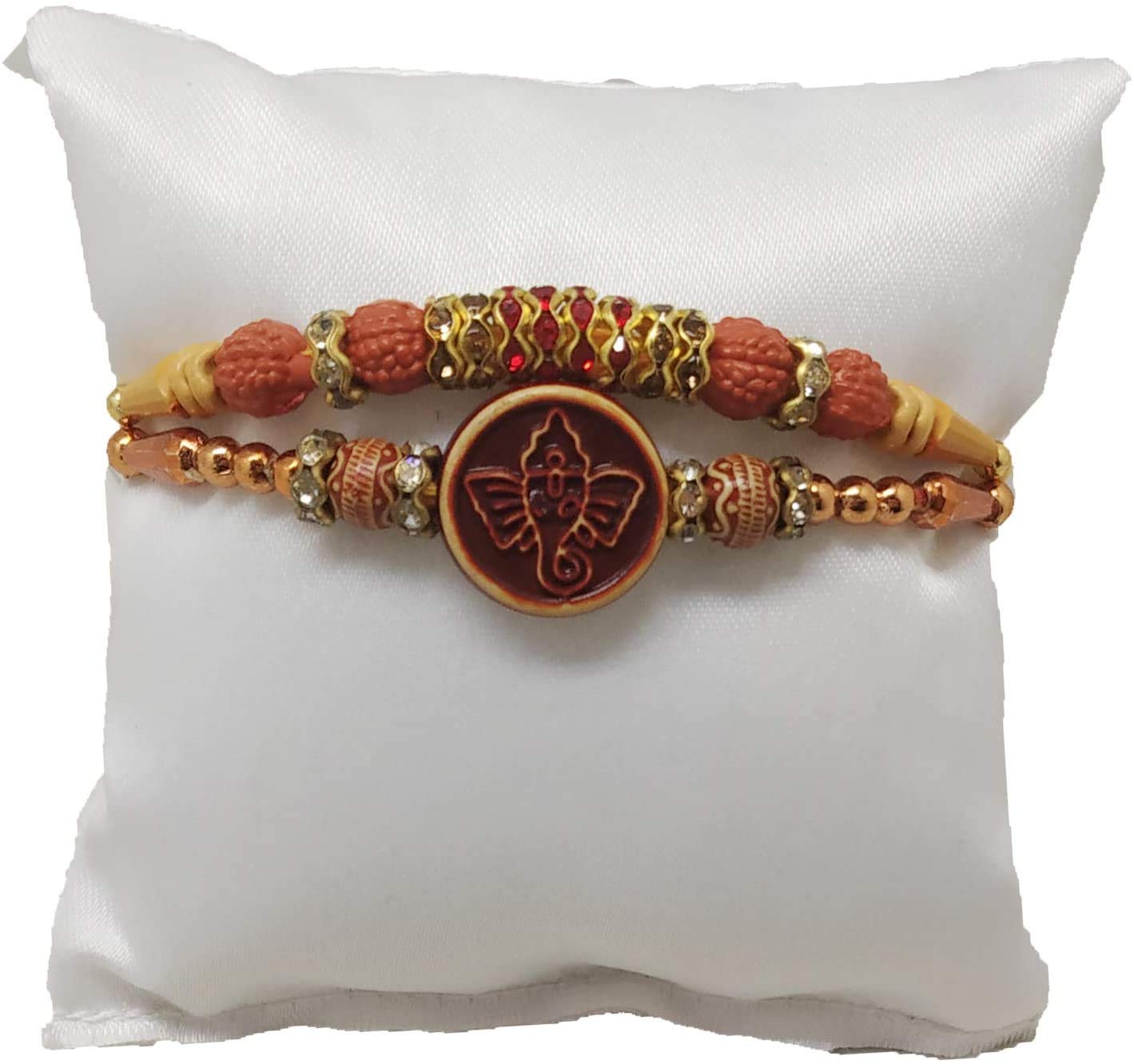 Set of 2 Ganesh & Rudraksh Design Rakhi Thread Raksha Bandhan Traditional Rakhee for Kids Indian Hindu Festival