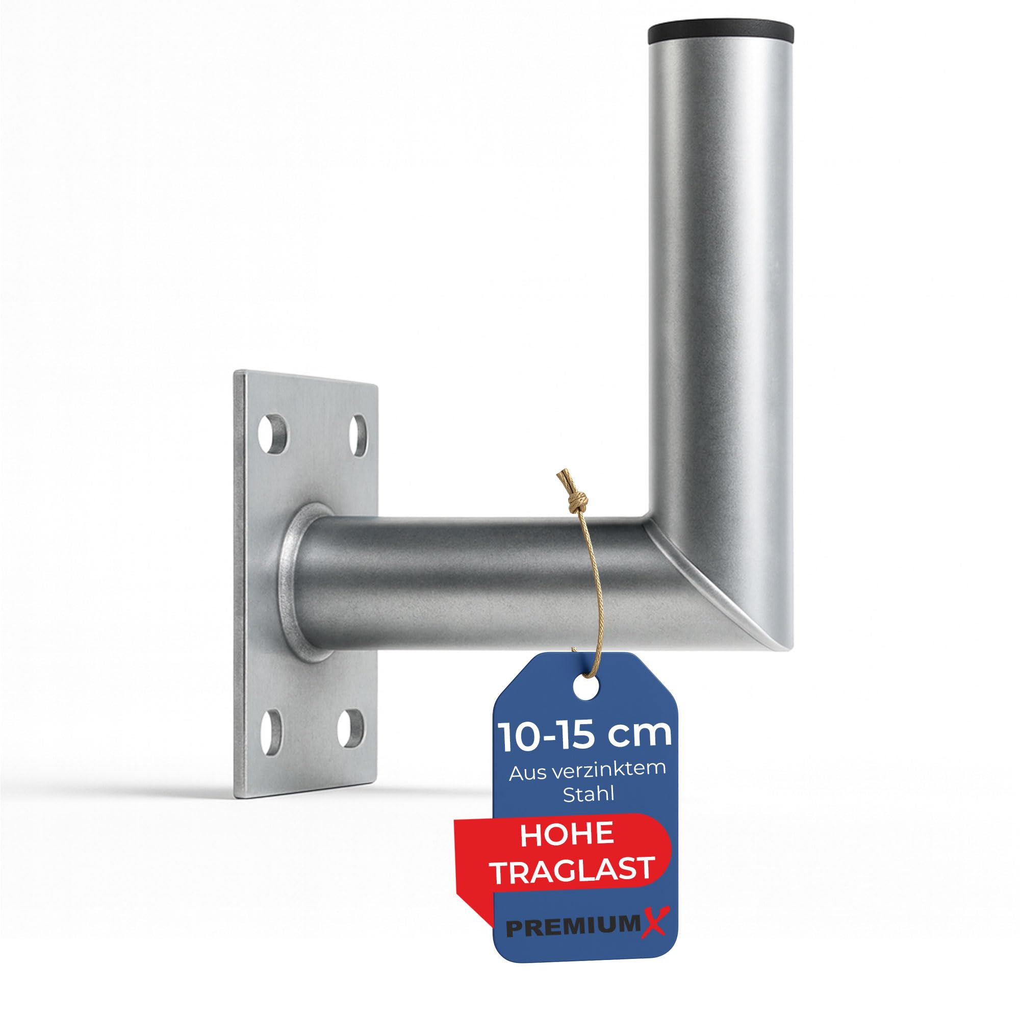 PremiumX 10-15 cm Support mural d'angle en acier galvanisé pour antenne satellite, parabole parabolique Montage mural Distance au mur 100-150 mm Ø 48 mm