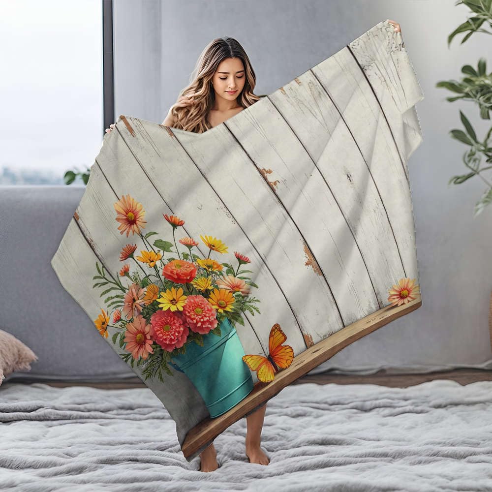 Couverture en flanelle bouquet de fleurs turquoise 125x150cm