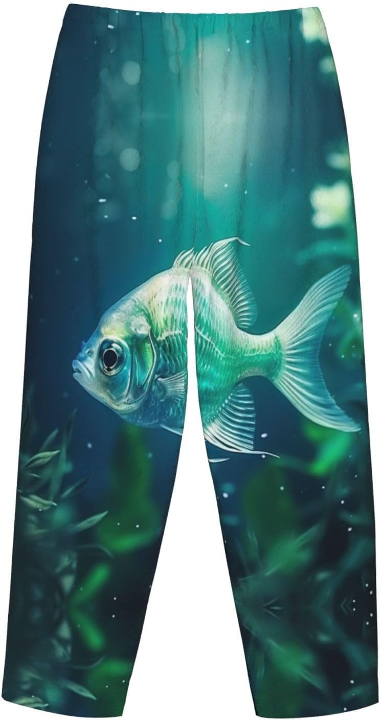Fish Art Print Cozy Women'S Flannel Pajama Pants,Perfect For Christmas And Everyday Comfort