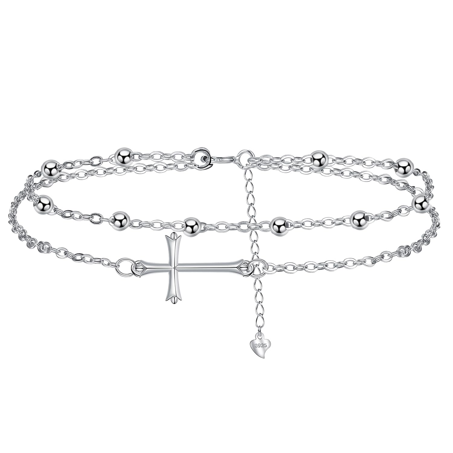 J.MUEN Fußkettchen Silber 925 für Damen, Sommer Strand Schmuck Geschenk für Damen Mädchen, Verstellbare Fußkette 22+4cm