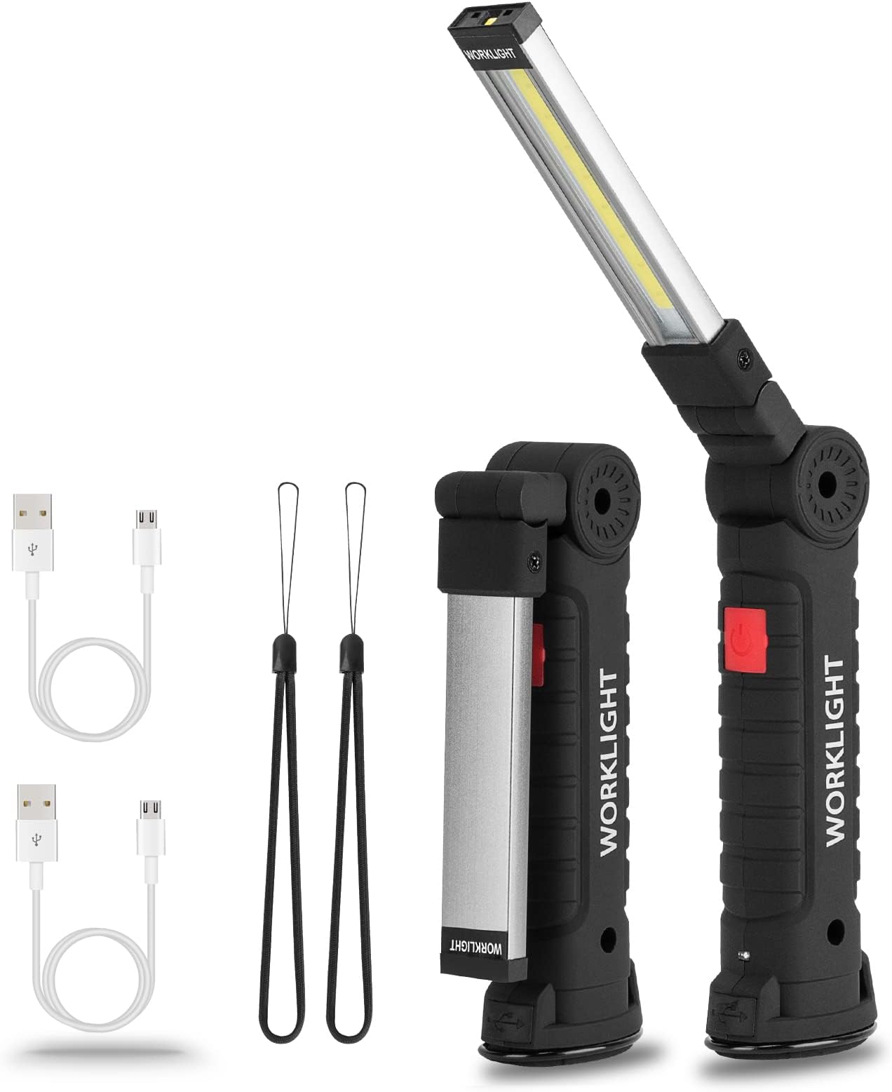 LED Rechargeable WorkLight Tools for Mens Dad Gift,Magnetic Flashlights with Hook 360° Rotate 5 Modes Emergency Light for Mechanic, Automotive,Camping and Christmas Birthday Gift(2 Pack)