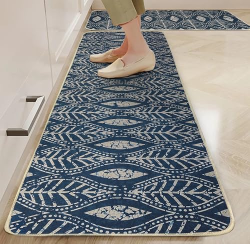 Image of Yellow Weaves- Non-Slip Kitchen Floor Mats, Water Absorbent, Rugs,Standing Jute Mats for Kitchen, Office, Sink and Laundry Room, Blue (Pack of 2)