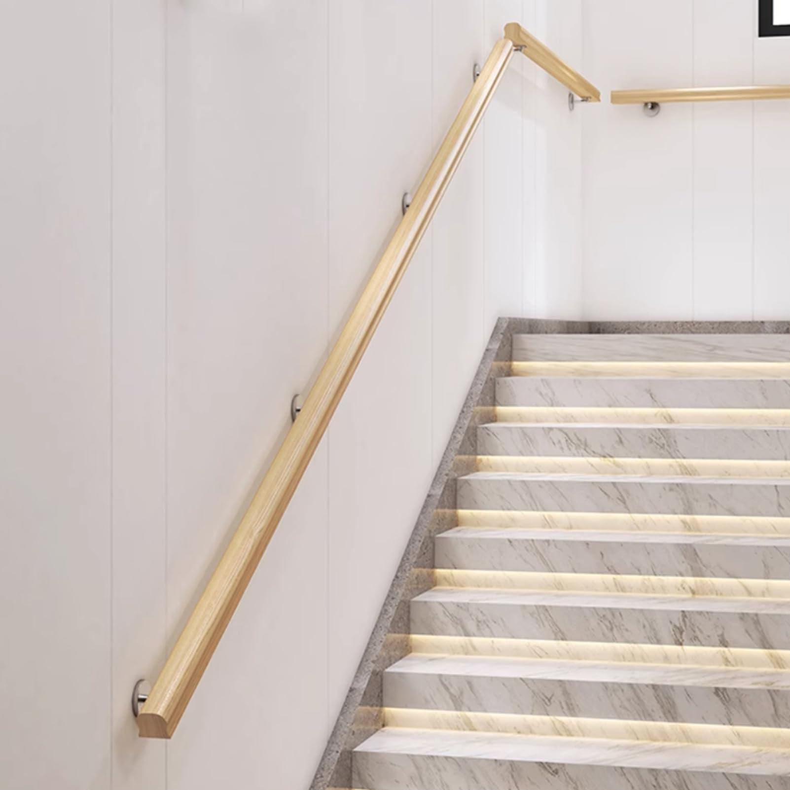 Pasamanos de Madera Antideslizante Barandilla para Escaleras Interior Varilla de Soporte Pasamanos de Pared con 2 Soportes de Acero inoxidable para Exteriores Loft Ancianos (100CM)