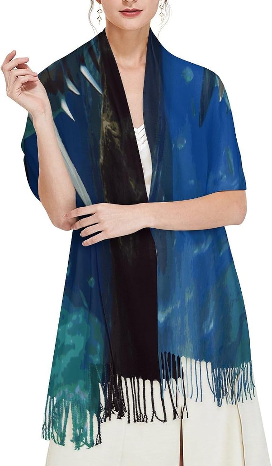 Two White Sharks Scarf for Women Men Soft Warm Fashion Blanket Scarves Classic Cashmere Feel Scarf Long Shawl Large Scarves Cold Weather Thick Blanket Scarfs