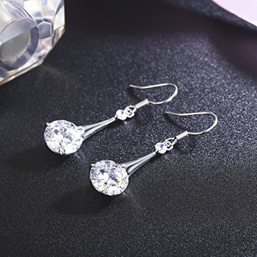 SBLING Cubic Zirconia Teardrop Earrings, Diamond Drop Earrings, Wedding Earrings for Brides Bridesmaids, Bridal Dangle Earrings, Crystal Drop earrings for Women Jewelry Gifts3