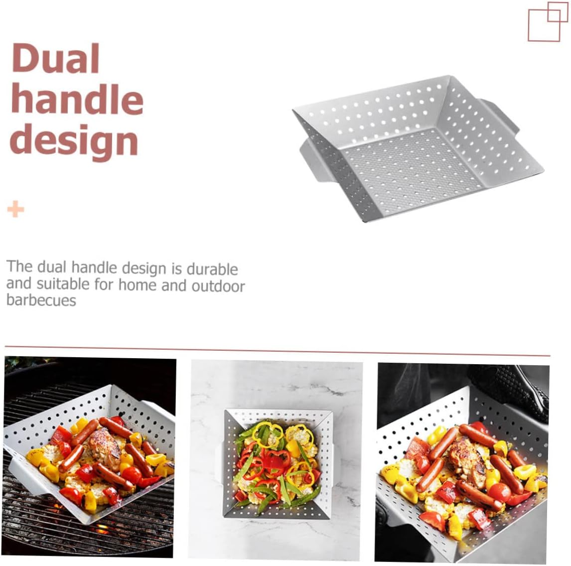 POPETPOP Square Carbon Steel Barbecue Plate Holes Non-Stick BBQ Grill Pan for Outdoor Cooking Portable BBQ Accessories for Meat and Vegetables