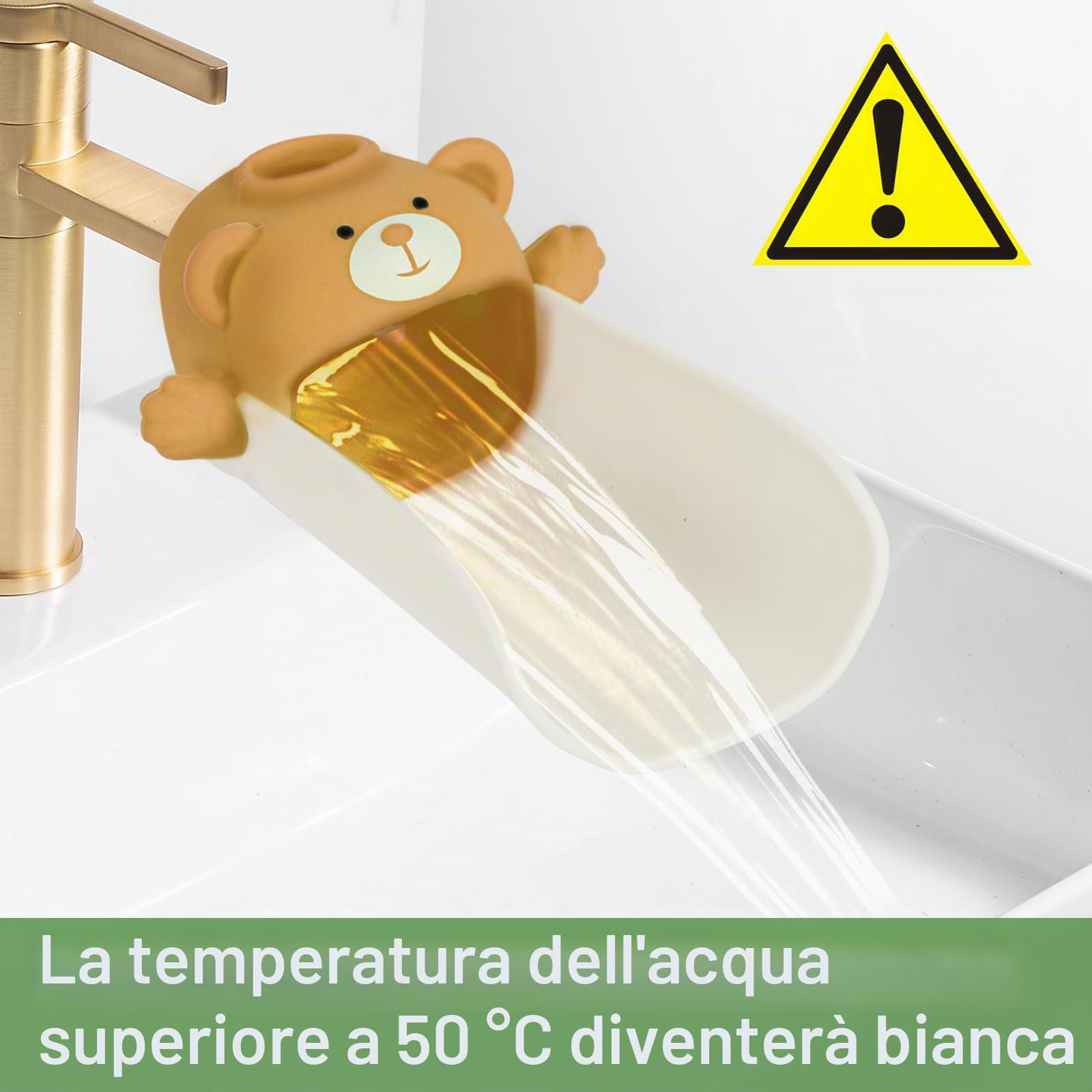 Estensore Rubinetto Bambini,Con effetto sensore di temperatura, Prolunga Per Rubinetto Per Bambini, Prolunga per rubinetto in silicone, Extender Rubinetto Bambini Kids Babies (Marrone)
