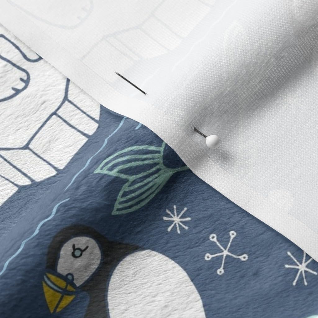 Spoonflower Fabric - Arctic Animal Blue Mustard Cute Animals Narwhal Polar Bears Puffins Printed on Minky Fabric by The Yard - Sewing Baby Blankets Quilt Backing Plush