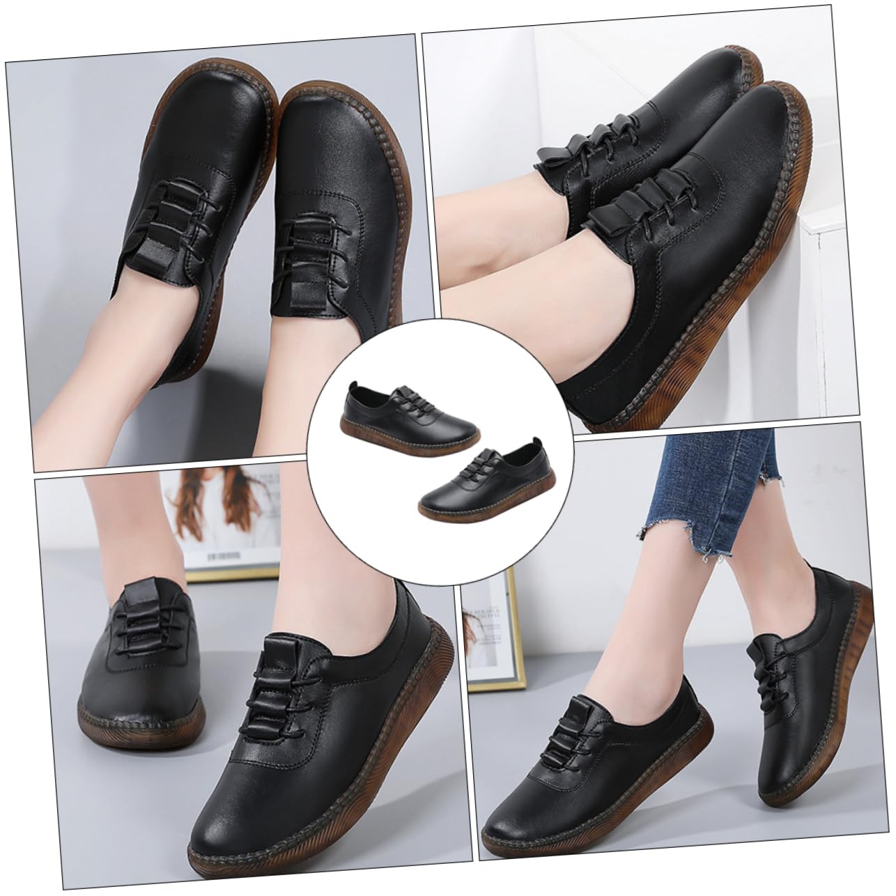 Zapatos De Cuero Perezosos Zapatos Casuales De Mujer De De Gimnasia para Mujer Mocasín para Mujer De Las Mujeres Superior: Cuero Genuino Black