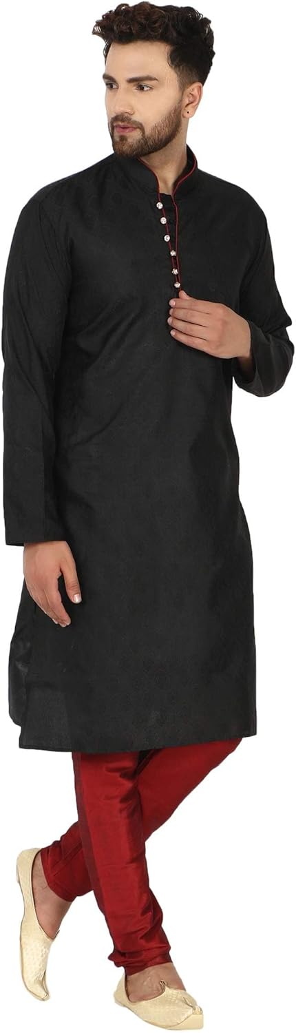 SKAVIJ Men's Tunic Jacquard Silk Kurta Pajama Indian Traditional Suit Wedding Party Dress Set - Image 3
