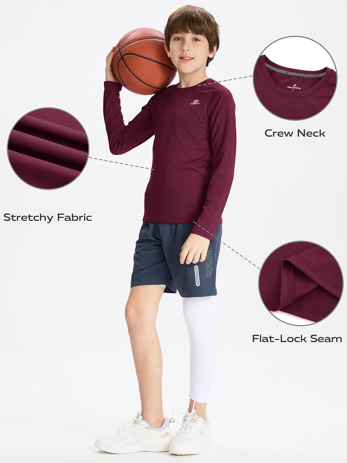 DEVOROPA Youth Boys Compression Shirt Long Sleeve Football Baseball Undershirt Quick Dry Sports Baselayer Crewneck - Image 5