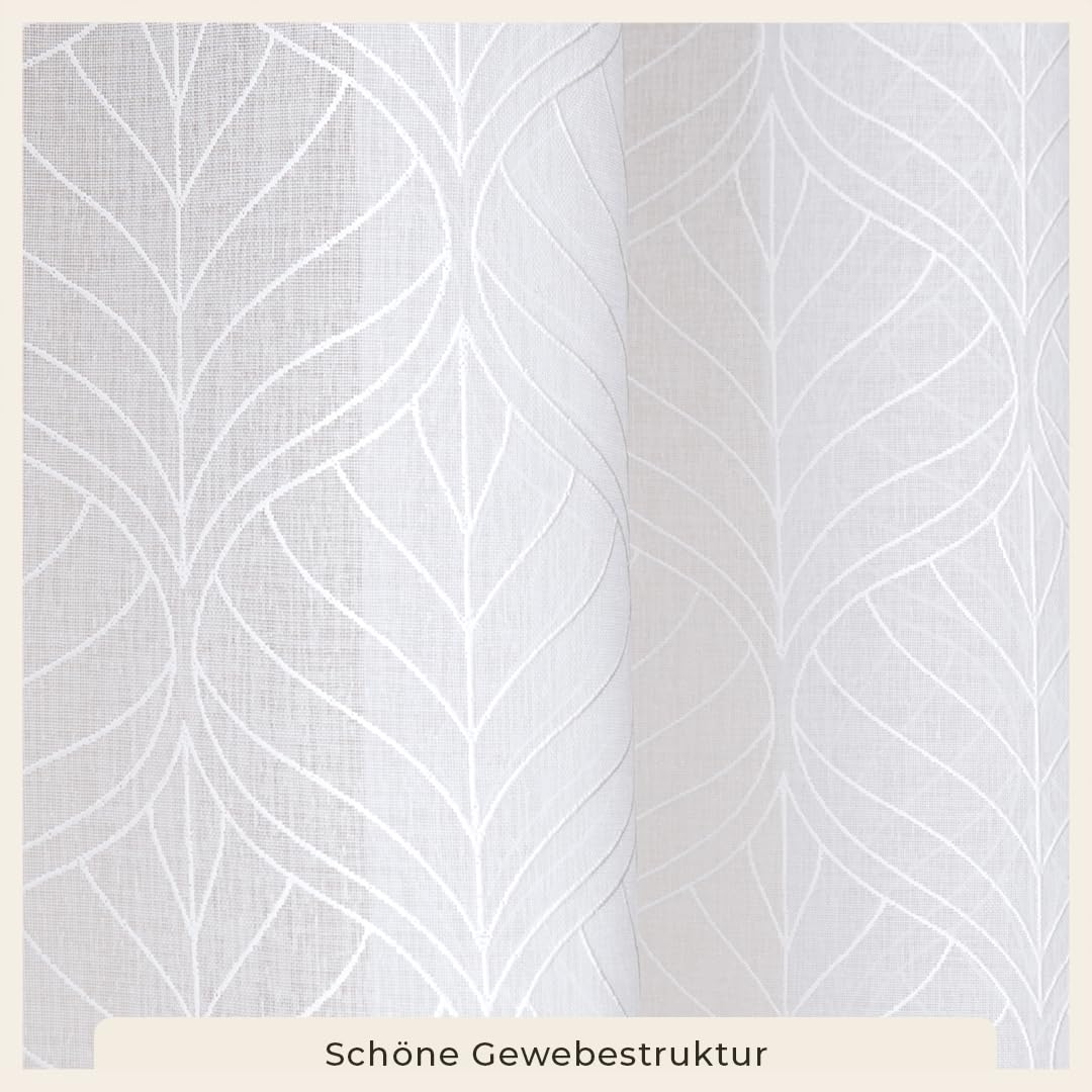 room99 Gardine mit Ösen La Rossa 140 x 230 cm Breite x Höhe Wohnzimmer Transparent modern Vorhang Schal Wohnzimmer Schlafzimmer Gemustert Weiß, 1 Stück