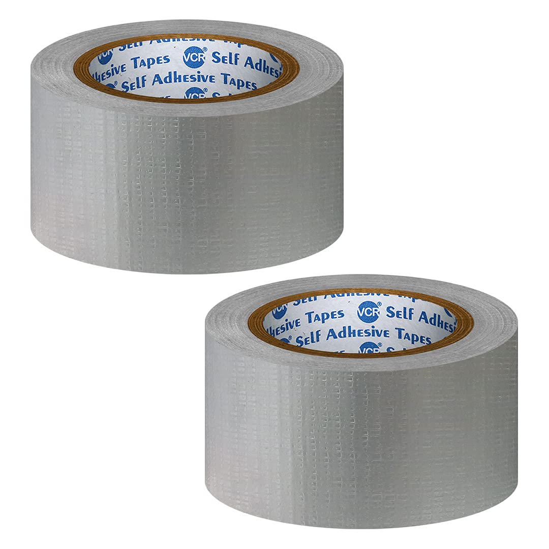 VCR Grey Duct Tape - 18 Meters in Length 48mm / 2" Width - 2 Rolls Per Pack - Strong Book Binding Tape - Waterproof Heavy Duty Duct Tape