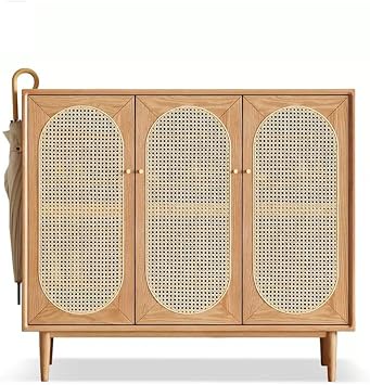 Shoe Closet Shoe Rack Solid Wood Rattan Shoe Cabinet Home Door Storage Locker Multi-Layer Storage Shoe Rack Against The Wall Porch Cabinet Free Standing Shoe Racks Color A, Size 110.5cm