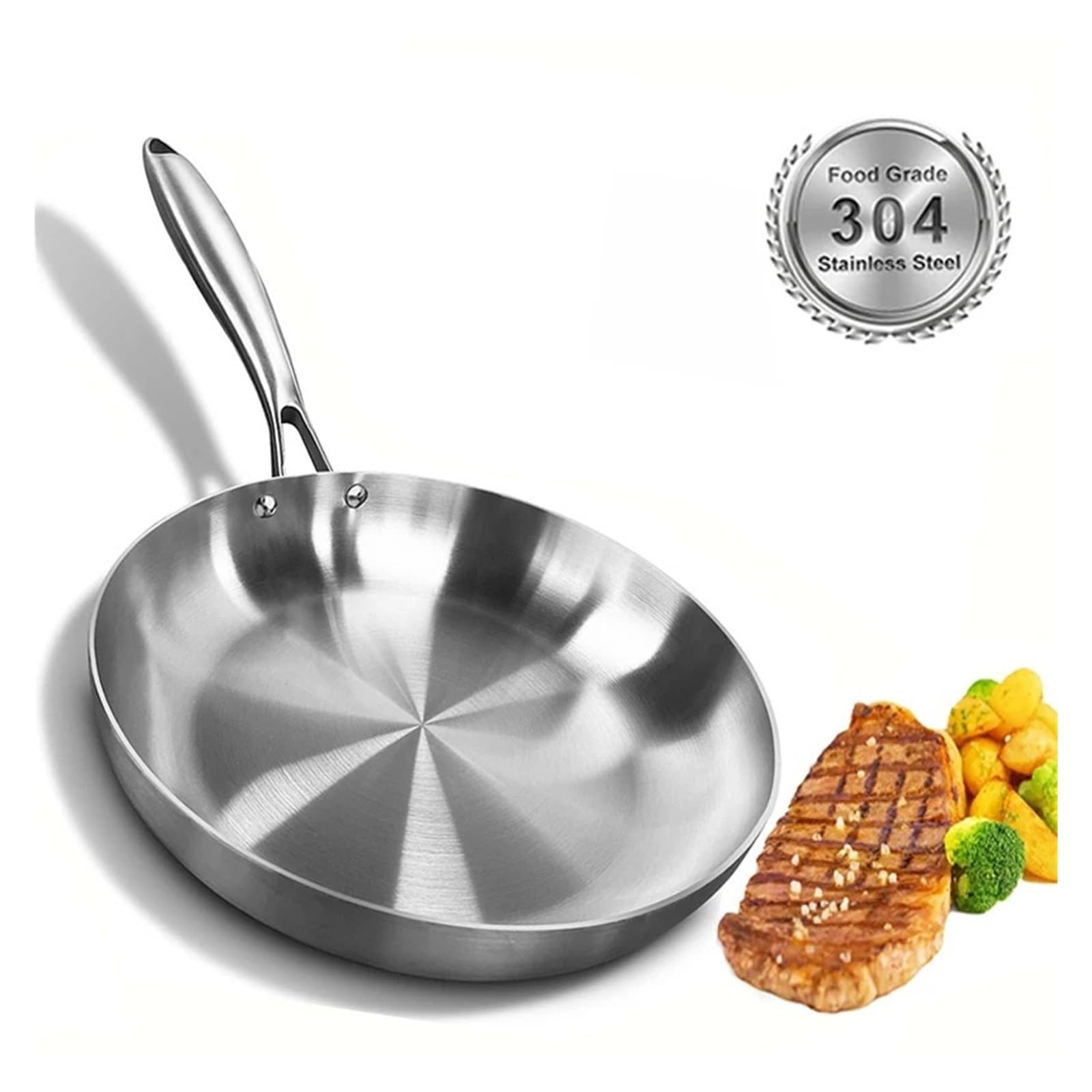 poele inox Poêle à frire antiadhésive en acier inoxydable, ustensile de cuisine non revêtu for cuisinière gaz et induction(24cm)