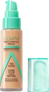 Almay Clear Complexion Acne Foundation Makeup with Salicylic Acid, Medium Coverage, Soft Matte Finish, Hypoallergenic, Cruelty- & Fragrance-Free, Dermatologist Tested, 300 Naked, 1 fl oz