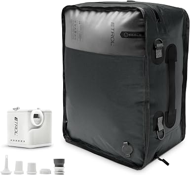 ETROL TPU Vacuum Bag for Travel, 70D Nylon Reusable Compression Bag with IP67 Waterproof Zipper, Compression Packing Cubes for Clothing, Space Saver Bags for Luggage Full Open, Grey,1Pcs+Pump