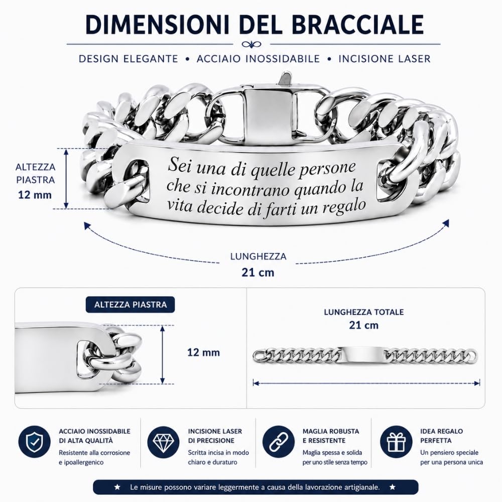 Bracciale Uomo Personalizzato con Incisione Maglia Cubana Groumette in Acciaio Inox – Idea Regalo Personalizzabile per Lui bcc2604c
