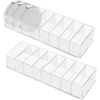 Dokeno Cosmetic Organiser 2 Pieces 8 Compartments Eyeshadow Storage Clear Plastic Make Up Pallet Holder Makeup Storage Box for Lipsticks Eyeshadow Blush 25.5   8.8   4.7 cm