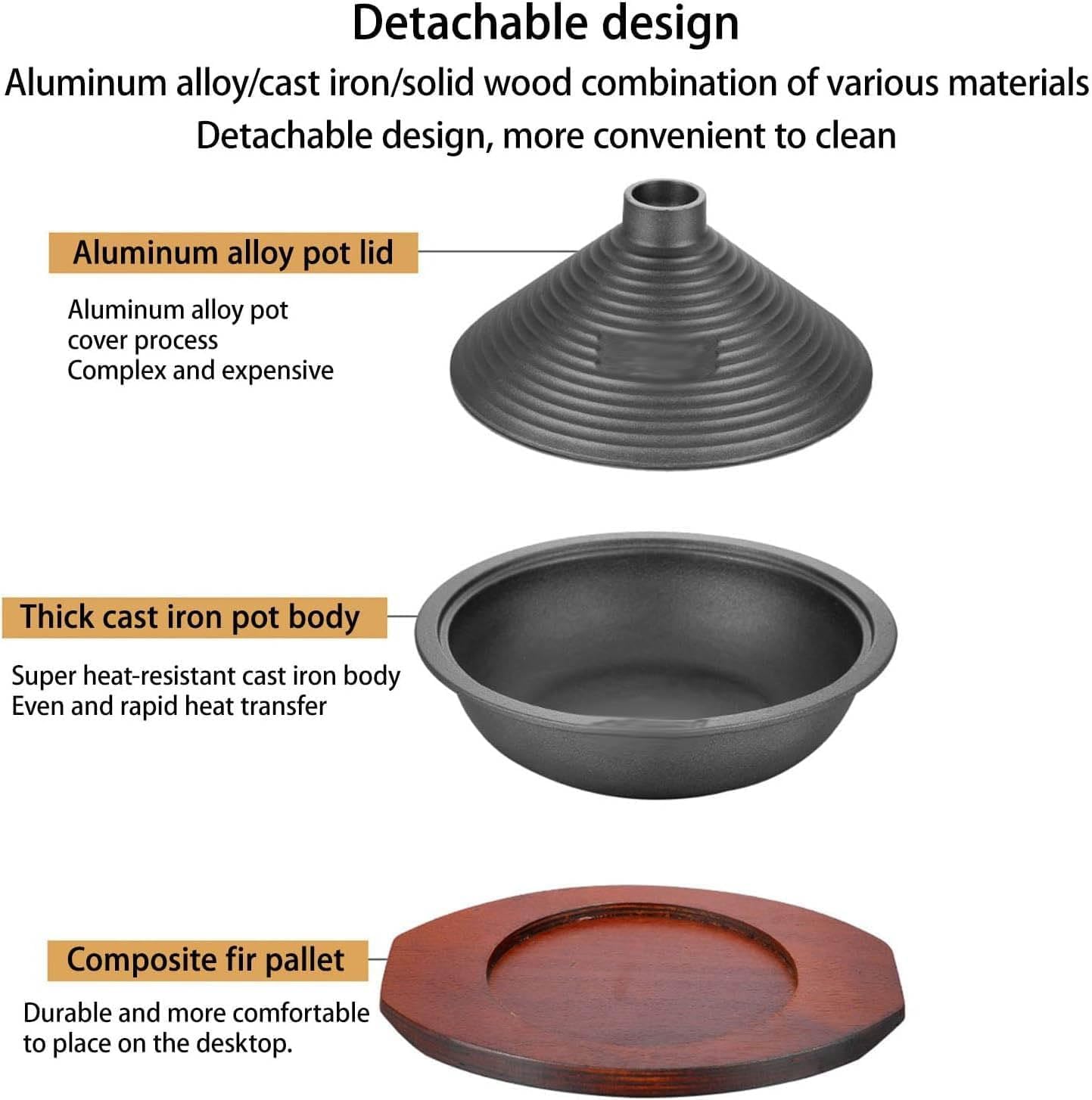 Marokkanischer Tajine-Topf Mit Tablett – Gusseisen, Antihaftbeschichtet, Induktionsgeeignet, Unverzichtbar Für Die Küche Für Gasherde, Konischer Deckel Für Geschmackvolles Kochen(Size:28cm)